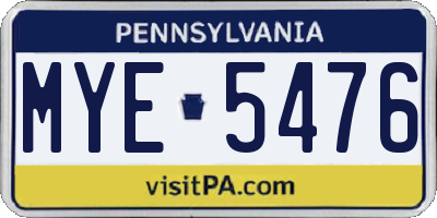 PA license plate MYE5476