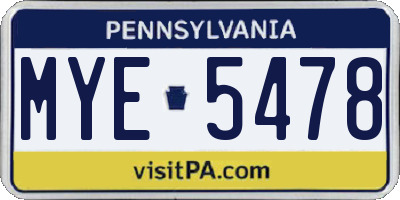PA license plate MYE5478