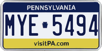 PA license plate MYE5494
