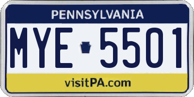PA license plate MYE5501