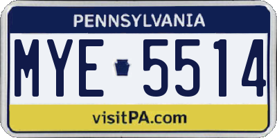 PA license plate MYE5514