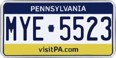 PA license plate MYE5523