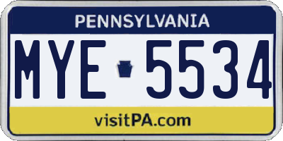 PA license plate MYE5534