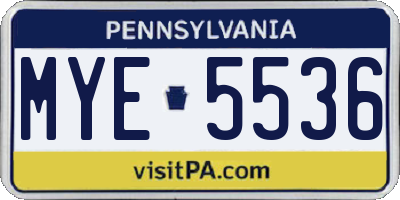 PA license plate MYE5536