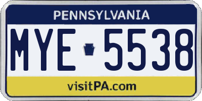 PA license plate MYE5538