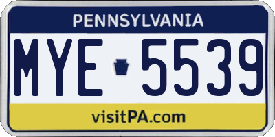 PA license plate MYE5539