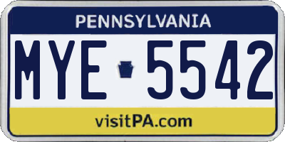 PA license plate MYE5542