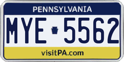 PA license plate MYE5562