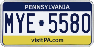 PA license plate MYE5580
