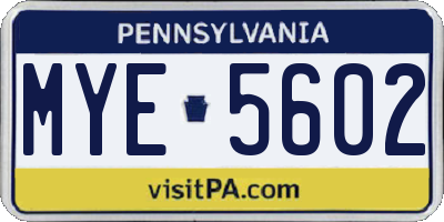 PA license plate MYE5602