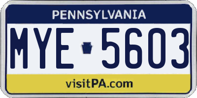 PA license plate MYE5603