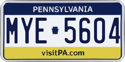 PA license plate MYE5604