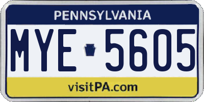 PA license plate MYE5605