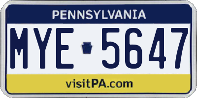 PA license plate MYE5647