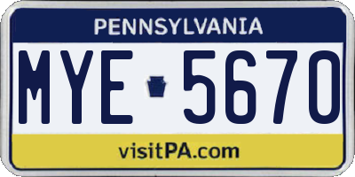 PA license plate MYE5670
