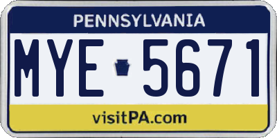 PA license plate MYE5671