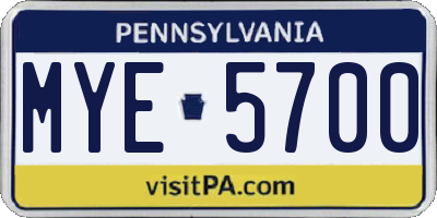 PA license plate MYE5700
