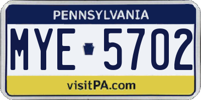 PA license plate MYE5702