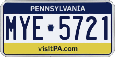 PA license plate MYE5721