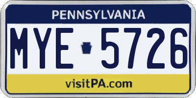 PA license plate MYE5726