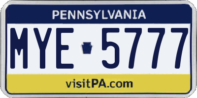 PA license plate MYE5777