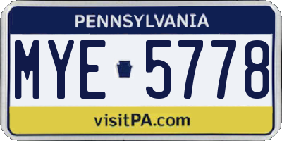 PA license plate MYE5778