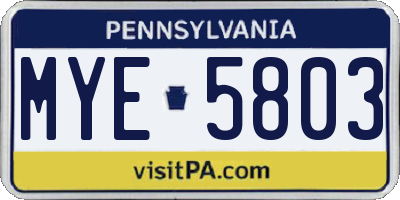 PA license plate MYE5803