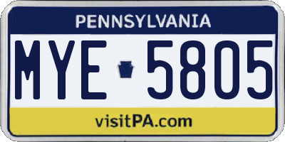 PA license plate MYE5805
