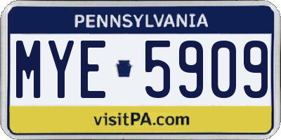 PA license plate MYE5909
