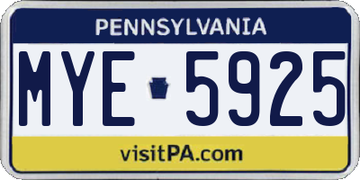 PA license plate MYE5925