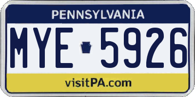 PA license plate MYE5926