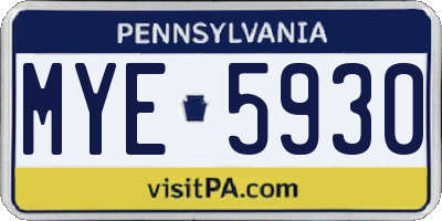 PA license plate MYE5930