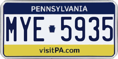 PA license plate MYE5935