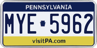 PA license plate MYE5962