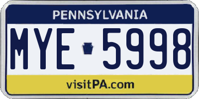 PA license plate MYE5998