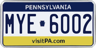 PA license plate MYE6002
