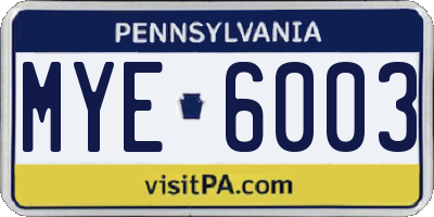 PA license plate MYE6003