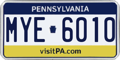PA license plate MYE6010