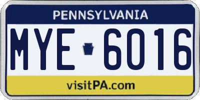 PA license plate MYE6016