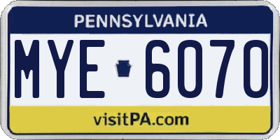 PA license plate MYE6070