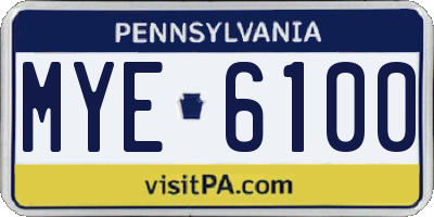 PA license plate MYE6100