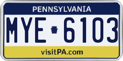 PA license plate MYE6103