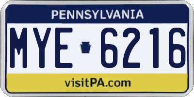 PA license plate MYE6216