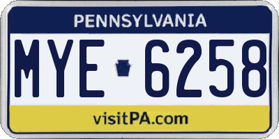 PA license plate MYE6258