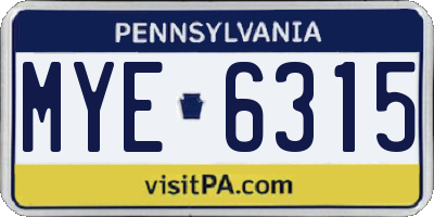 PA license plate MYE6315