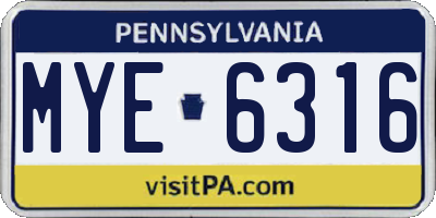 PA license plate MYE6316