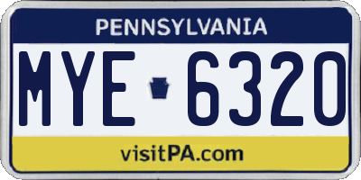 PA license plate MYE6320