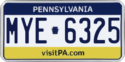 PA license plate MYE6325