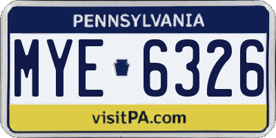 PA license plate MYE6326