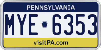 PA license plate MYE6353